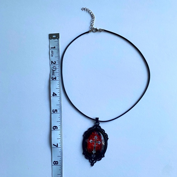 Gothic Vintage Style Vampire Cross Necklace Glass Pendant Rope Chain Choker Acce - Picture 11 of 14
